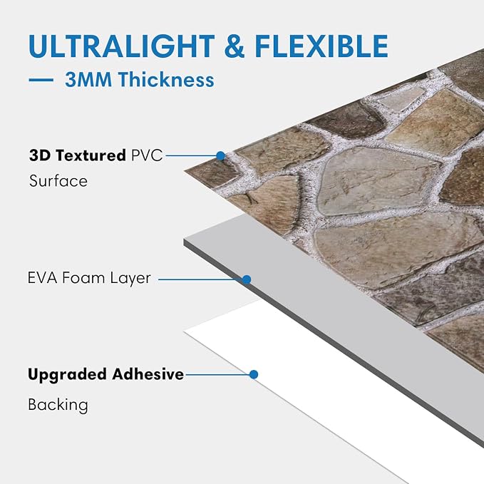 COMSTICKC 3D Faux Stone Wall Panels Peel and Stick Decorative Tiles | 12 Pcs 22.8" x 11.8", DIY UrltraLight PVC Fake Rock Wall Covering for Kitchen, Living Room Background, Covers 22.48 sq.ft - Image 4