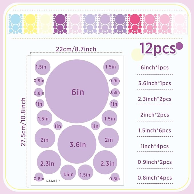 Zonon 264 Pcs Polka Dot Wall Decals for Kids, Circle Peel and Stick | Removable Vinyl Stickers for Nursery Bedroom Playroom Classroom, Colorful Dots Easy Apply Reposition, Pink Purple Design - Image 2
