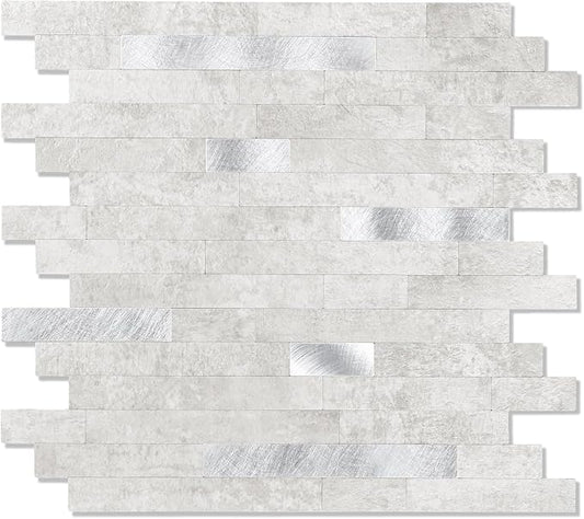 10 - Sheet Peel and Stick Backsplash Wall Tile, PVC Kitchen Backsplash, Stick on Tiles for Backsplash Kitchen (12'' X 12'', White Gray) by Yipscazo