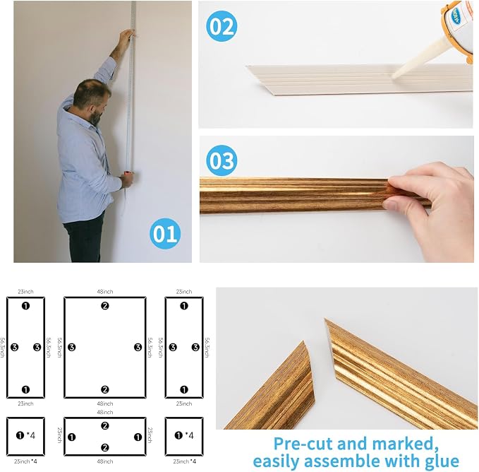 Art3d Pre-Cut Wall Molding Set of 6 pcs, 3 Top 3 Bottom, Antique Gold | Ready-to-Assemble Wainscoting Panel, High-Impact, Precision Pre-Cut, DIY-Friendly, Ideal for Indoor Wall Decor, Accent Walls - Image 6