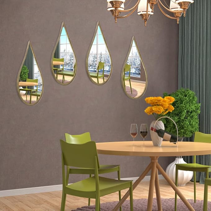 BAODANFU Decorative Mirrors Wall Mounted Mirror Teardrop Shape Metal Frame for Bedroom Living Dining Room Entryway Bathroom Vanity (Rusty Vintage Gold, 4-Pack) - Image 7