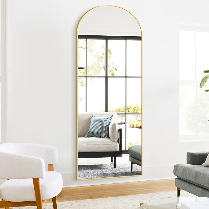 Arched Full Length Mirror, 70"x24" Standing Body Mirror for Wall, Gold - Image 5