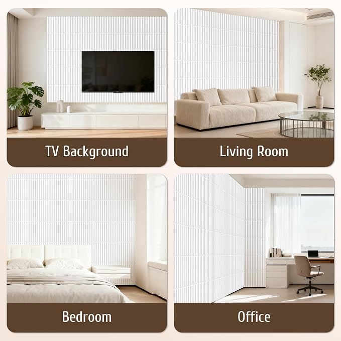 Qidejoy 33 Pcs 3D White Wall Panels for Interior Wall Decor, 12X12in | Fluted Textured Paneling Modern Decorative Tiles Cuttable Paintable DIY Wall Art for Bedroom, TV Background, Bathroom - Image 2