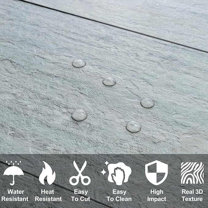 AULIGET 2-Piece Grey Shale Peel and Stick Backsplash Wall Tiles, 6" x 12" PVC Faux Stone Stick on Tiles for Backsplash Kitchen, Bathroom, Laundry Room, Camper, Fireplace - Image 2