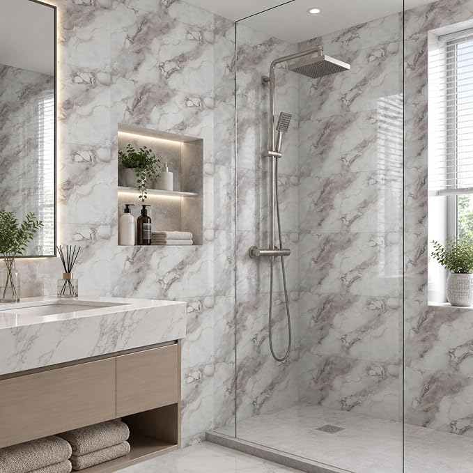 30Pcs Marble Wall Panels 23.6"X11.8" PVC Waterproof Tiles Peel and Stick Wall Panels Self Adhesive Backsplash Tiles for Kitchen Living Rooms TV Walls Bathroom Rv Camper Van (Not Real Tile) - Image 6