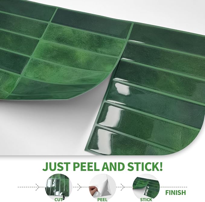Peel and Stick Backsplash 3D Wall Tiles,Self-Adhesive,Oil Proof,Waterproof, Removable Wall Panels for Kitchen & Bathroom,Modern Design, Easy Install (10.7ft，12x9 inch,14 Pack) (Green) - Image 6
