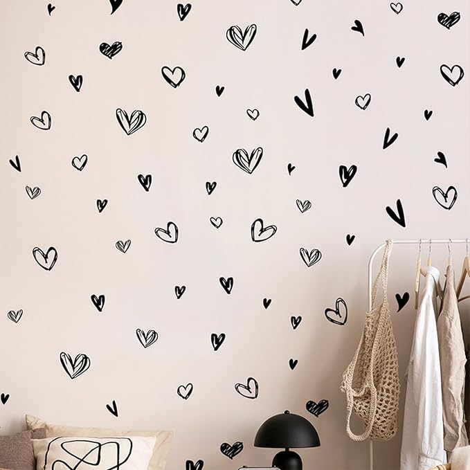 90 Pcs Black Heart Stickers Vinyl, hanlongyu 3D Heart Valentine Wall Stickers, Romantic Love Wall Decals Window Flakes Hearts Decal for Baby Bedroom Murals Removable Nursery Kids Room Decor - Image 7