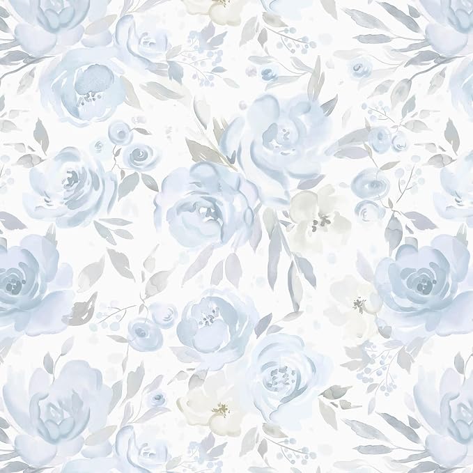 Ismoon Blue Floral Peel Stick Wallpaper Boho Watercolor Stick on Wall Paper | 17.3x78.7in Light Blue Contact Paper Removable Self Adhesive Vinyl Wallpaper for Bedroom Accent Wall Cabinet Decor by Ismoon