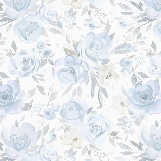 Ismoon Blue Floral Peel Stick Wallpaper Boho Watercolor Stick on Wall Paper | 17.3x393in Light Blue Contact Paper Removable Self Adhesive Vinyl Wallpaper for Bedroom Accent Wall Cabinet Decor by Ismoon