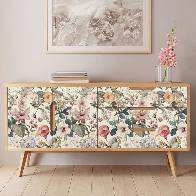 Jeweluck Vintage Floral Wallpaper Peel and Stick Wallpaper 16.9”x393.7” | Flower Contact Paper Poppy Floral Wall Paper Boho Removable Self Adhesive Wallpaper for Bedroom Drawer Liner Decorative Vinyl - Image 6