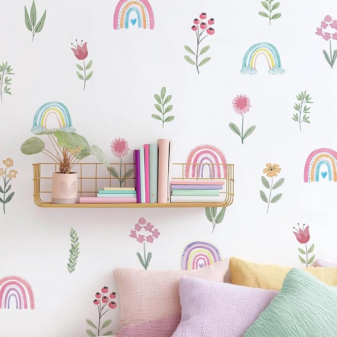 Nursery Wall Stickers Boho Kids Room Decor Girls Bedroom Removable Wall Decals Vinyl Murals DIY Cute Decorations 12 Sheets by QUCHENG