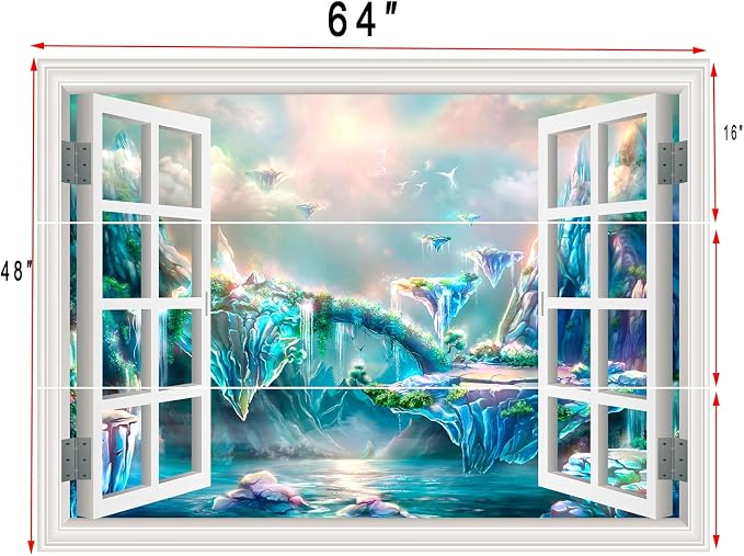 ‌Lmyhome Fake Window Wall Mural Fantastic Fairy Tale Waterfall (64"x48") | Peel and Stick Faux Window Wall Sticker Decal Poster for Bedroom Home Decor - Image 5