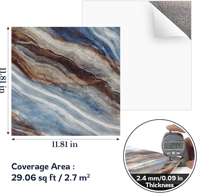 Marble Peel and Stick Backsplash Tile, 11.8" x 11.8" Self-Adhesive Waterproof Wall Panels for Kitchen, Bathroom, Living Room, 30-Pack (Not Real Tile) - Image 2