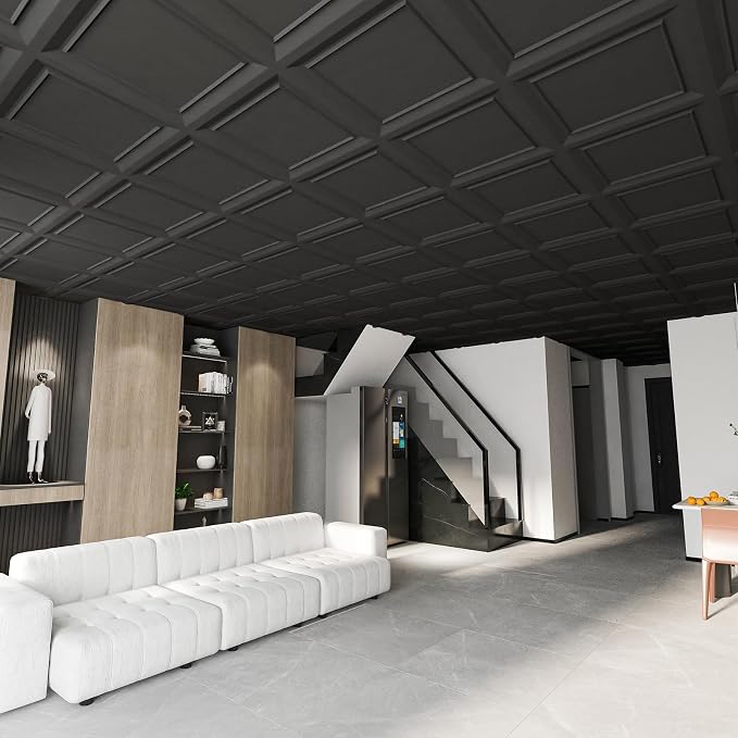 Art3dwallpanels Ceiling Tiles 24 Pack, 24 x 24 Inch, Black | Drop Ceiling Tiles, High Grade PVC Wall Panels, Drop in, Fire Rated, Waterproof, Light Weight, Cover 96 Sq.Ft - Image 6