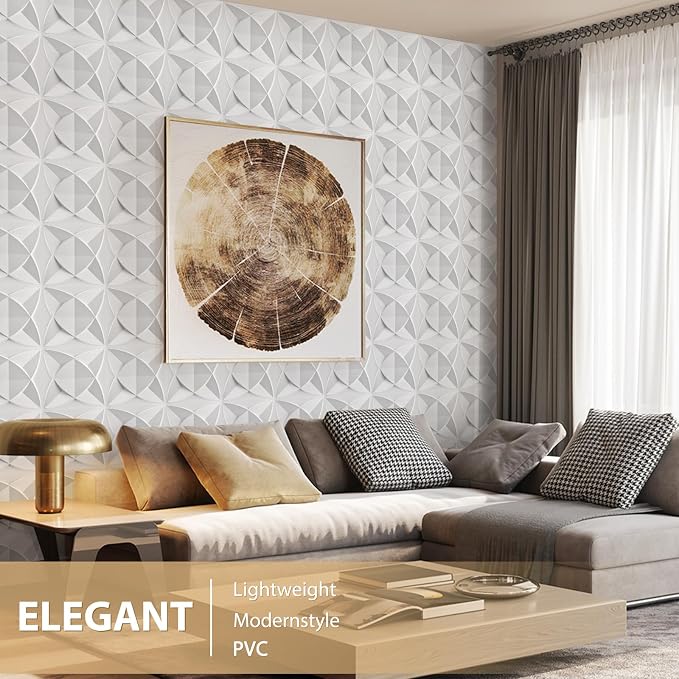 Heikki 30 Pack 3D Wall Panel for Interior Wall Décor, PVC Flower Textured Wall Panels for Living Room Bedroom Hotel Office, 11.8"x11.8", Double-Sided Tape (White-LJH) - Image 5