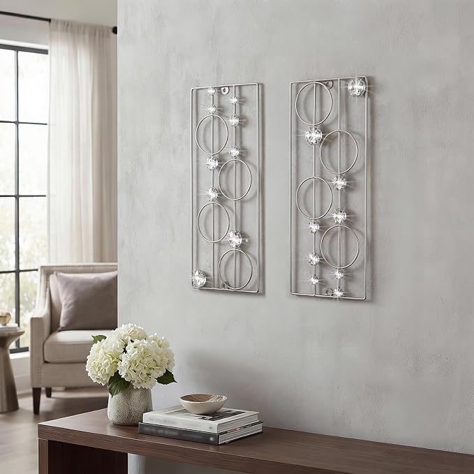 ZEXUIRU 2 Pcs Abstract Metal Art for Wall Decor Living Room Bedroom Bathroom Office Metal Bling Modern Geometric Hanging Vertical Small Iron Sculpture Plaque Pack -Silver 15.7in by ZEXUIRU
