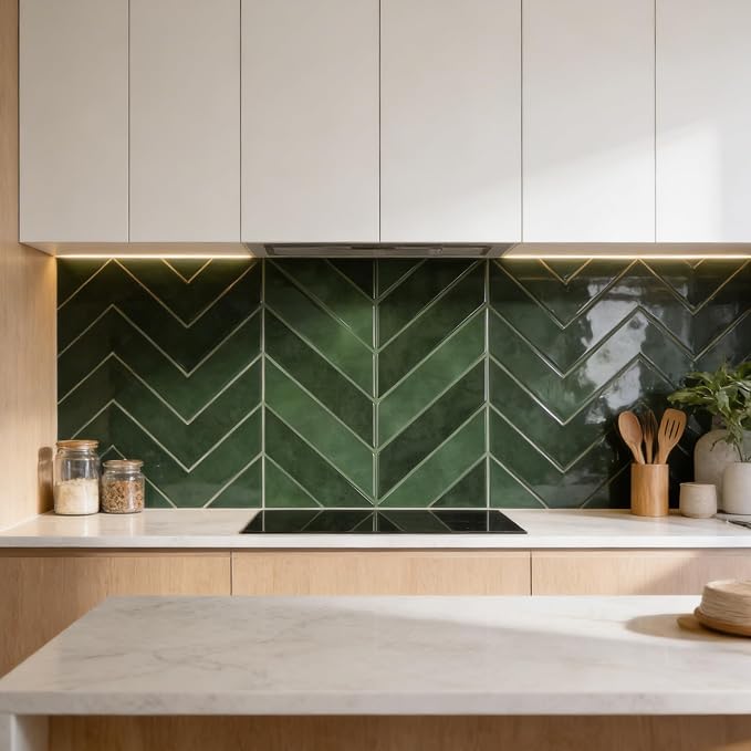 Select 5 Pack Peel and Stick Backsplash Chevron Tiles, 12x12 in, Green | Extra Thick 3D Wall Panels, Heat & Water Resistant, Easy DIY Kitchen, Bathroom, Laundry, Fireplace & Rental Home Wall Décor - Image 7
