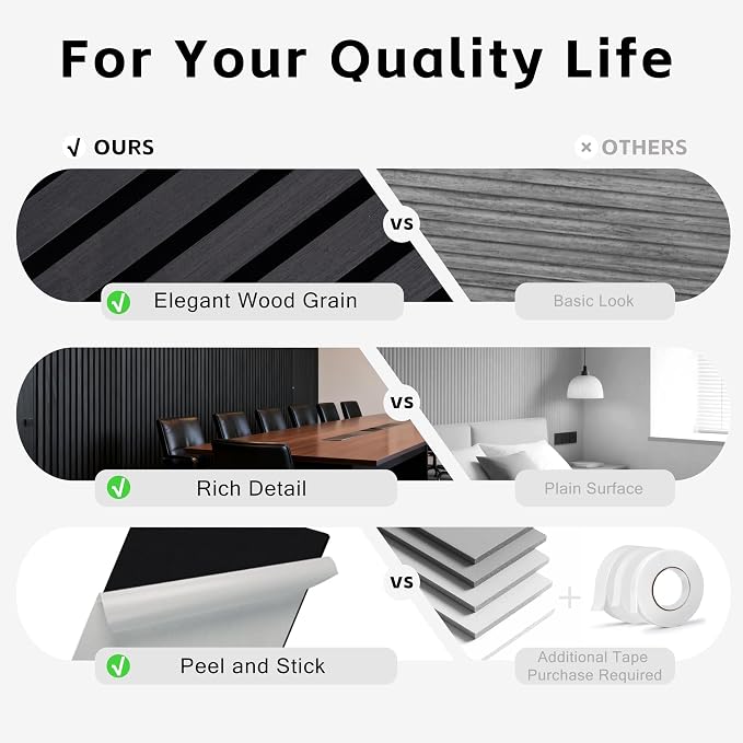 WoveN SounD Acoustic Wall Panels, Black Oak, 10 Pack, 47.2x23.6 in | Self-Adhesive, Peel and Stick, NRC 0.95, Premium Sound, Echo Proof, Slat Decor, Studio, Home, Office, Media Room - Image 2
