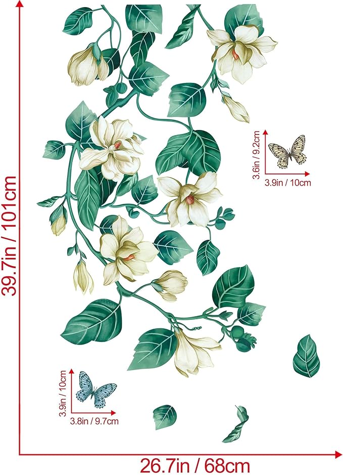 LiveGallery Removable Vinyl Fresh Green Leaf and White Flower Wall Sticker Murals Kids Girls Bedroom Nursery Rooms Wall Decals 3D Peel and Stick Decor for Home Living Room Offices Wall Corner - Image 7