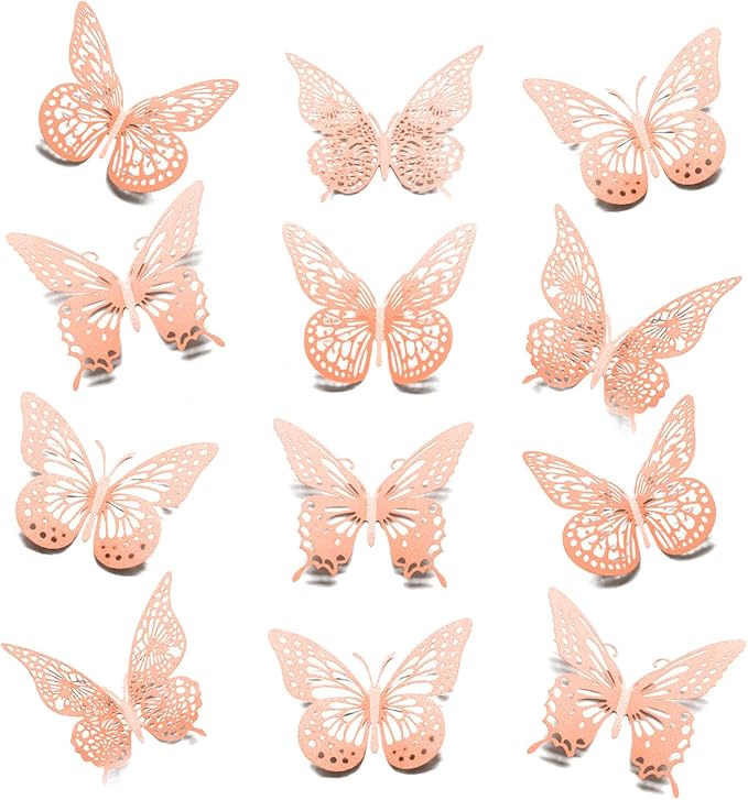 Meikeer 3D Butterfly Wall Decor 48 Pcs - 4 Styles & 3 Sizes, Removable Wall Stickers for Birthday, Party, Wedding Decorations & Interior Decor (Pink) by Meikeer