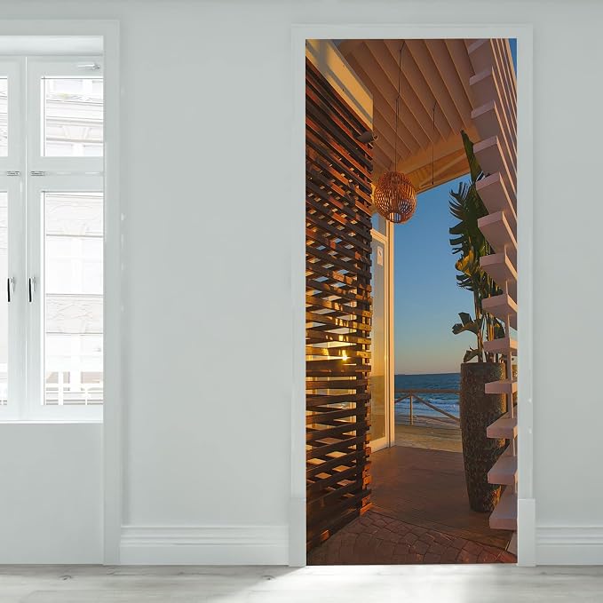 artfanke 3D Beach Bar Entrance Door Sticker Peel and Stick 33.5"x84.6"- Self-Adhesive Door Murals Wallpaper - Waterproof Wall Decal for Bedroom Decor(2 Sheets/Set) - Image 3