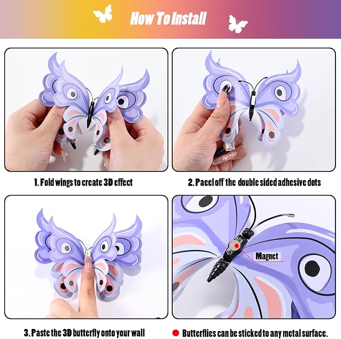 SAOROPEB 3D Butterfly Wall Decor, 24 Pcs Pastel Butterfly Decorations | Double Layer for Party Decorations Locker Decor Refrigerator Decal, Reusable - Image 7