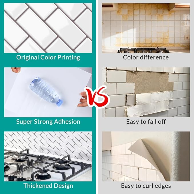 Joysticky 10-Sheet Peel and Stick Backsplash, 12" * 12" Crystal Texture Stick on Tiles Backsplash for Kitchen & Bathroom，Thicker Design Peel and Stick Wall Tiles（Warm White） - Image 2