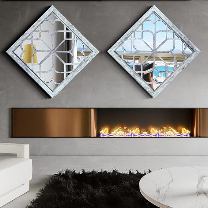 Wocred 2 PCS Square Wall Mirror,Gorgeous Rustic Farmhouse Accent Mirror,Rustic White Color Entry Mirror for Bathroom Renovation,Bedrooms,Living Rooms and More （20”） - Image 2