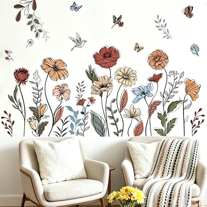 Boho Wildflower Wall Stickers Peel and Stick Floral Wall Decals for Girls Bedroom Living Room Nursery & TV Wall Decor - Image 8