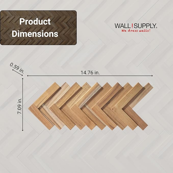 Wall!Supply 3D Wall Panels – Reclaimed Herringbone Asian Teak Wood – Home Decor Wallpaper Alternative for Living Room, Bedroom & Office – Easy DIY Installation – 16 Pack, Covers 11.63 Sq Ft | Real Reclaimed Asian Teak, Wallpaper Alternative, Easy DIY I... - Image 4