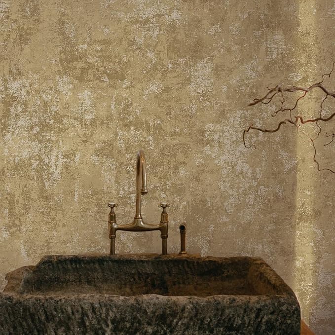 Tempaper Distressed Gold Leaf Metallic Gold Removable Peel and Stick Wallpaper, 20.5 in X 33 ft, Made in The USA - Image 2