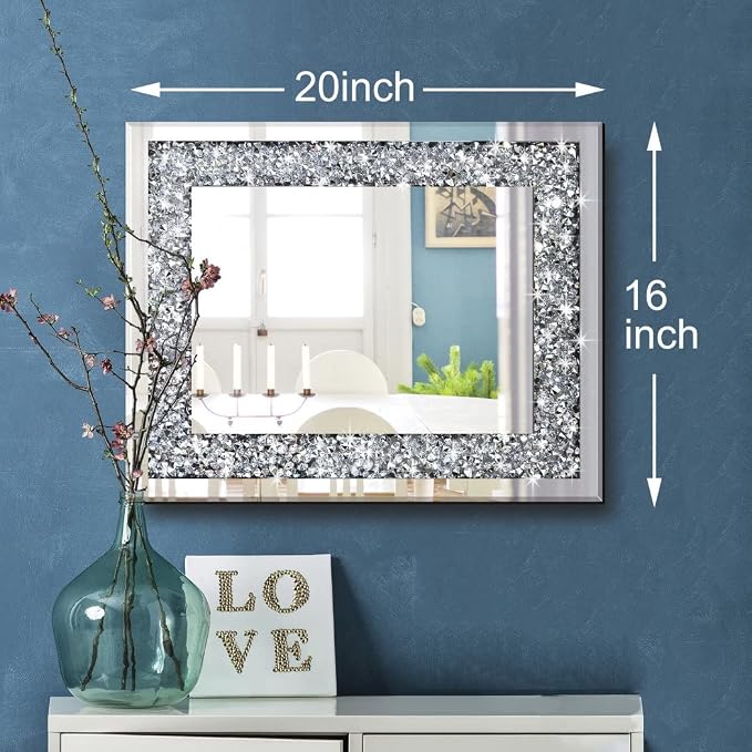 QMDECOR Crushed Diamond Mirror 16x20 Inch Silver Wall Decor - Image 2