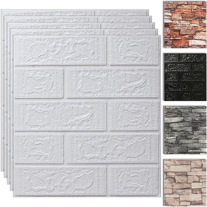 10PCS 3D Wall Panels Peel and Stick Foam, Self-Adhesive Decorative 3D Brick Wallpaper Wall Covering, Faux Stone Wall Panel Foam Brick for Living Room, Kitchen, Bathroom by SYYKDEF