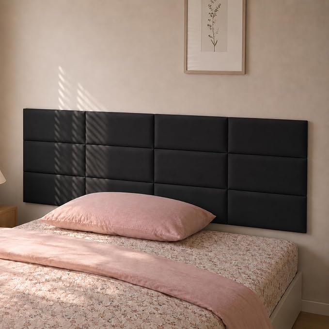 Anti Collision Wall Padding for Kids, Upholstered 3D Wall Panels | 6 Packs 7.8'' x 15.7'' Peel and Stick Headboard, Self Adhesive Wall Pads for Kids, Bedroom, Living Room, Black - Image 2