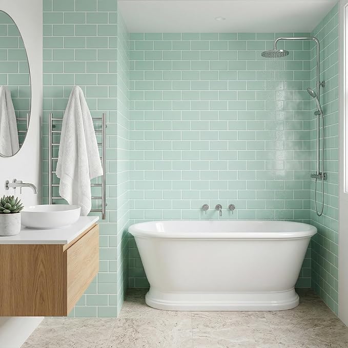 Arttown Peel and Stick 3D Wall Backsplash, 20-Sheet, 12" × 12" Aqua Green | Subway Tiles Self Adhesive Thicker Design Wall Tile Panel Wallpaper for Bathroom Balcony Kitchen - Image 4
