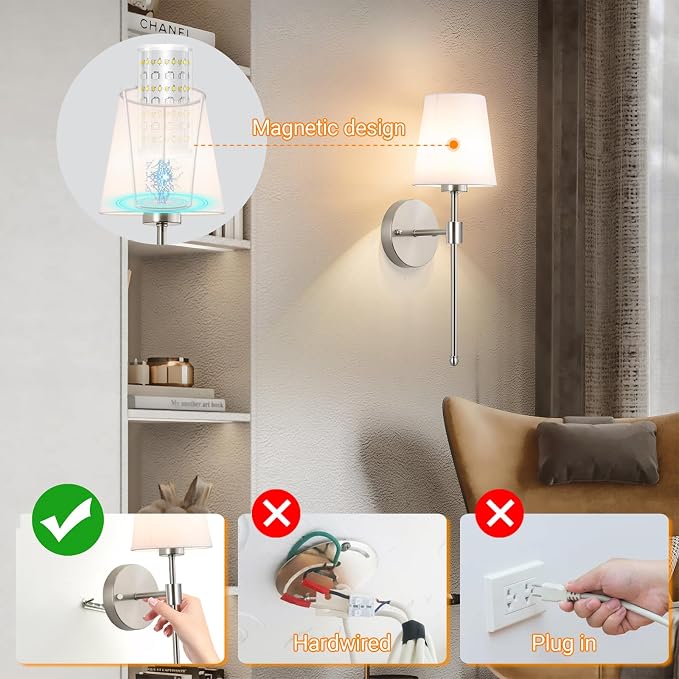 Battery Operated Wall Sconces Set Of 2, Wireless Battery Wall Light With 10000mAh RGB Rechargeable Magnetic Bulb, Rechargeable Wall Sconce With Remote Control For Bedroom, No Electrician Required - Image 5