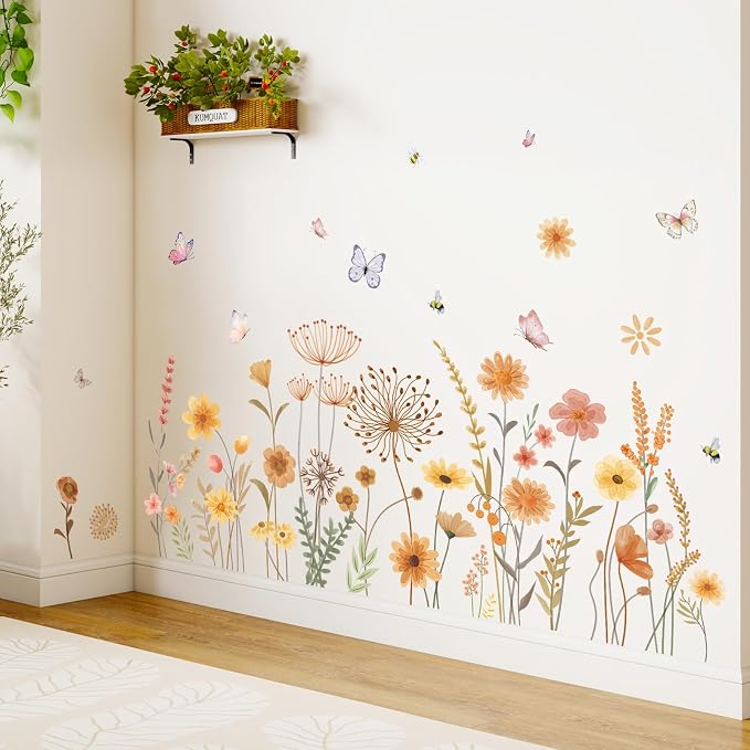 SHUCHING Boho Garden Flower Wall Decal Sticker for Bedroom | Floral Wildflower Wall Art Decor for Living Room - Image 2