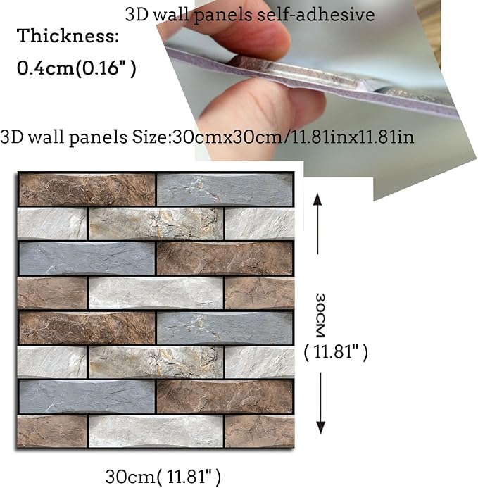 3D Wall Panels Peel and Stick,Faux Brick Wall Panel,10PCS 30x30cm Foam PVC Self Adhesive Wallpaper Application Such as Games Rooms, Offices, Hotels, Living Rooms, bedrooms and Kitchens. - Image 3