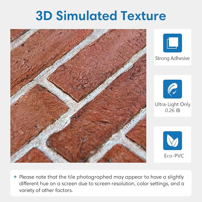 COMSTICKC 3D Faux Brick Wall Panels Peel and Stick, 12 Pcs 22.8" x 11.8" | Not Real Brick, Ultra-Light Thin PVC Wall Sticker, 3D Fake Brick Tiles Wall Covering for Interior Decor, Cover 22.48 sq ft - Image 3