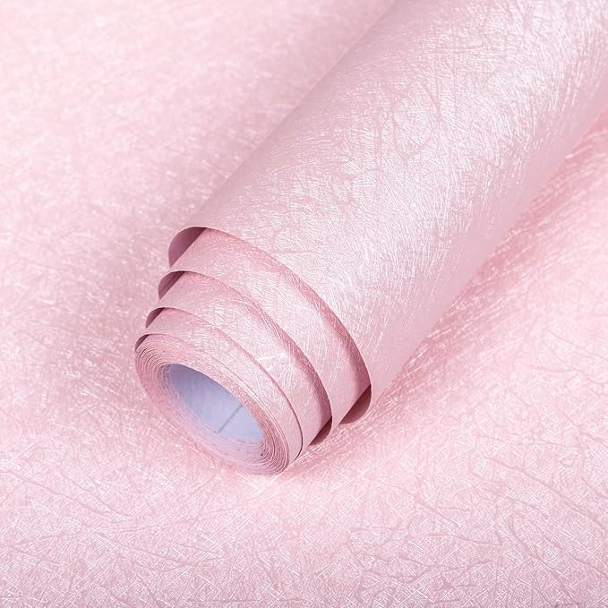Pink Wallpaper Embossed Silk Self Adhesive Peel and Stick Contact Paper | 15.7" X 393.7" Removable Waterproof Bathroom Home Decorative Vinyl Wrap Film Cabinet Furniture Countertop Shelf Paper by Abyssaly