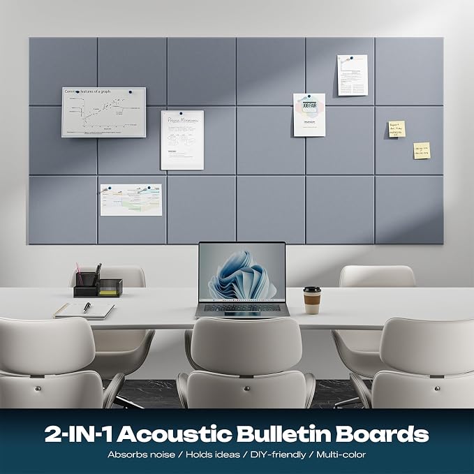 Sonicism 12 Pack Acoustic Panels with Self-Adhesive, 12" X 12" X 0.4" Sound Proof Foam Panels for Walls, Decorative Soundproof Wall Panels, Sound Proof Absorbing Tiles for Home & Offices, Smoky Gray - Image 3