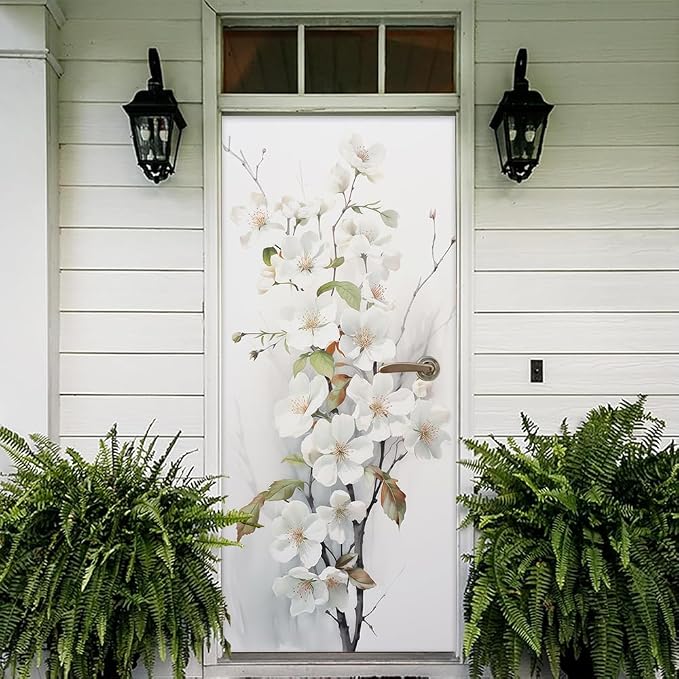 REDAMANCY White Cherry Flowers Tree Peel and Stick Door Vinyl 3D Mural Decals Self-Adhesive, Waterproof, Removable - Image 5
