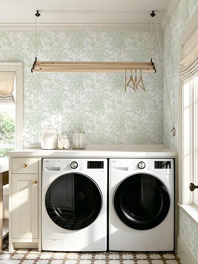 Heroad Green Floral Wallpaper Peel and Stick Wallpaper Flower Contact Paper Removable Self-Adhesive Wall Paper for Cabinets Bedroom Bathroom Stick on Walls Papel Tapiz para Pared 17.3''x393'' - Image 7