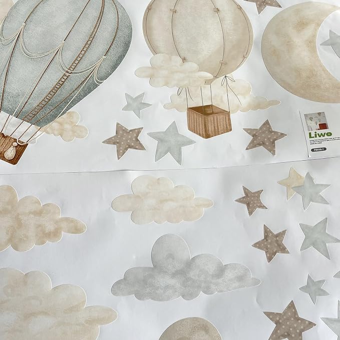 Watercolor Hot Air Balloon Fabric wall Sticker Peel and Stick Stars Clouds Decals for Baby Nursery Kids Bedroom Playroom Decor - Image 6