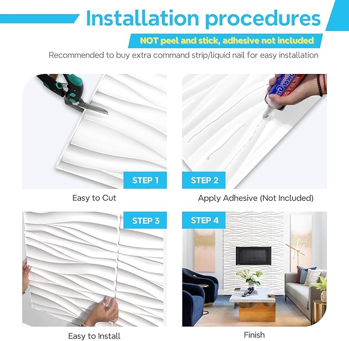 STICKGOO Wave 3D Wall Panels, White, 19.7" x 19.7", 12 Pack | PVC Accent Wall Panels for Interior Wall Decor, Living Room, Bedroom, Cover 32.4 Sq.Ft - Image 7
