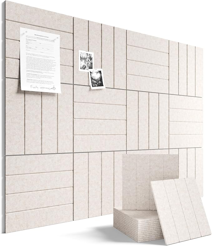 Fluxynara 48" x 36" Large Felt Bulletin Board, Oatmeal | 12 Pack Cork Board Alternative with 60 Safe Adhesive Tabs, Pin Boards for Wall Decor, Home, Office, Classroom,Dorm by FLUXYNARA