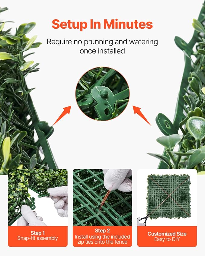 VEVOR Artificial Grass Wall Panels, 60 x 120 inch, Milan Grass Greenery Boxwood Panel for Indoor Outdoor Green Decor & Ivy Fence Covering, Privacy Backdrop Wall Hedge Screen for Garden - Image 4