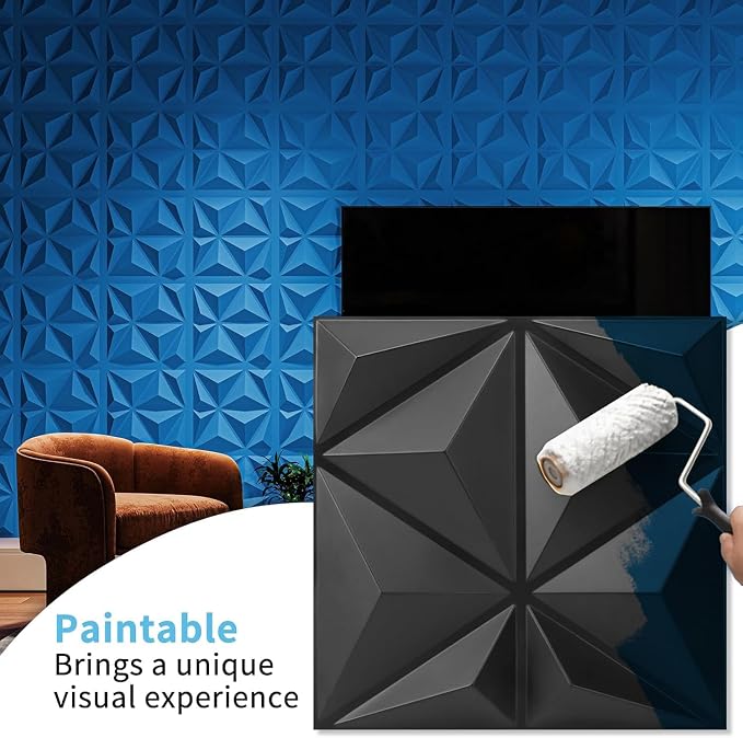 Art3d 20 Pack Decorative 3D Wall Panels, 19 Sq.Feet PVC Interior Wall Décor for TV Background, Bedroom, Living Room, 11.8"x11.8", Black - Image 4