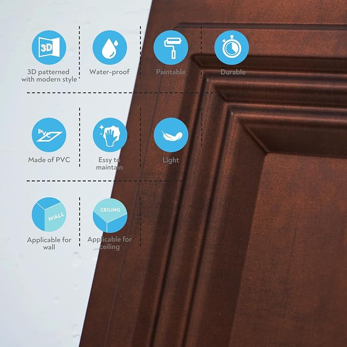 STICKGOO Glue Up Ceiling Tiles, 24x24 Inch PVC Decorative Drop Ceiling Tile Antique Copper 48 Sq. Ft, Pack of 12 Tiles - Image 7