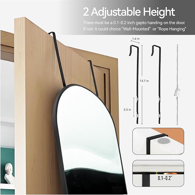 57x16" Full Length Mirror Floor Stand,Over the Door,Wall Mounted Black - Image 7